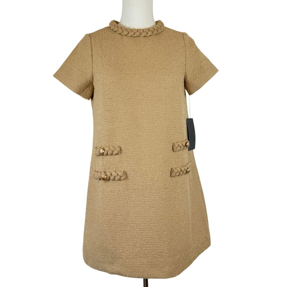Tuckernuck Tweed Jackie Dress Boucle Shift Mini in Beige L NWT
